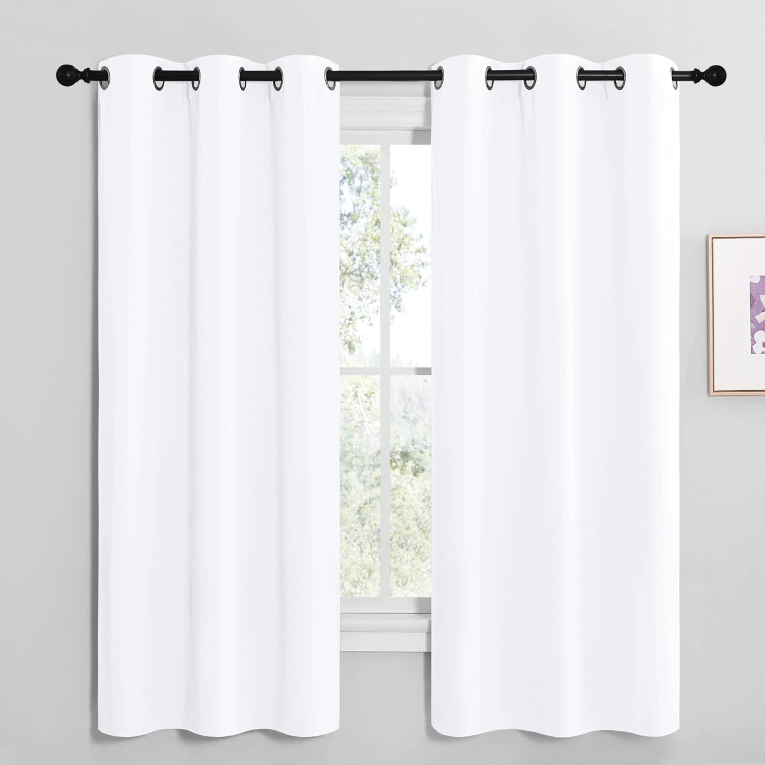 NICETOWN White Small Window Blackout Curtain Panels - 50% Light Blocking | Set of 2 (42" x 68") for Bedroom & Dining Room