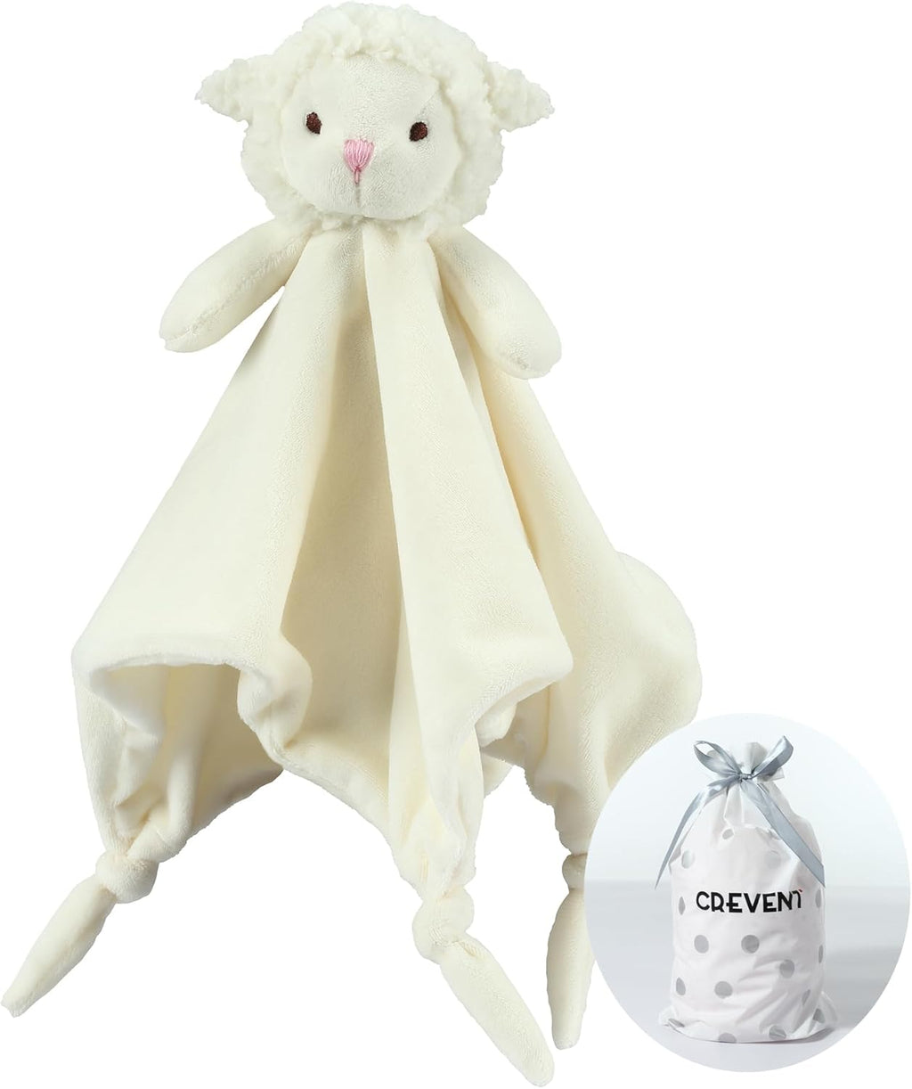CREVENT Cozy Plush Baby Security Blanket - Minky Lovey with Animal Face (Ivory Sheep) for Girls & Boys