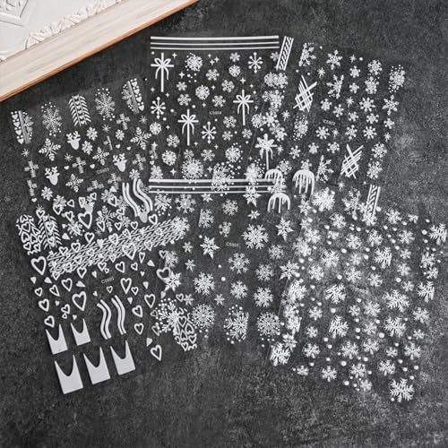 Namrec 12 Sheets Christmas Nail Art Stickers Self-Adhesive Snowflake Decals