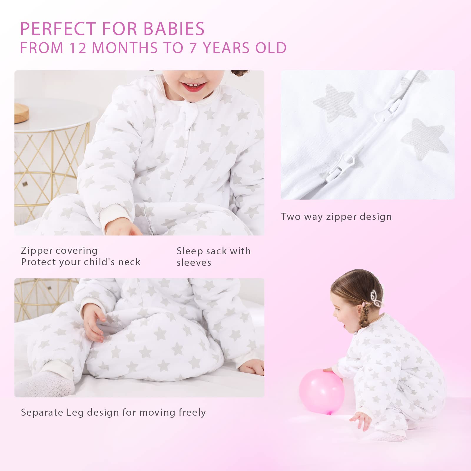 WONDAY Toddler Sleep Sack with Legs, 2.5 TOG Winter Wearable Blanket, Cozy Cotton Walker Sleep Sack for Boys & Girls 3T 4T 5T
