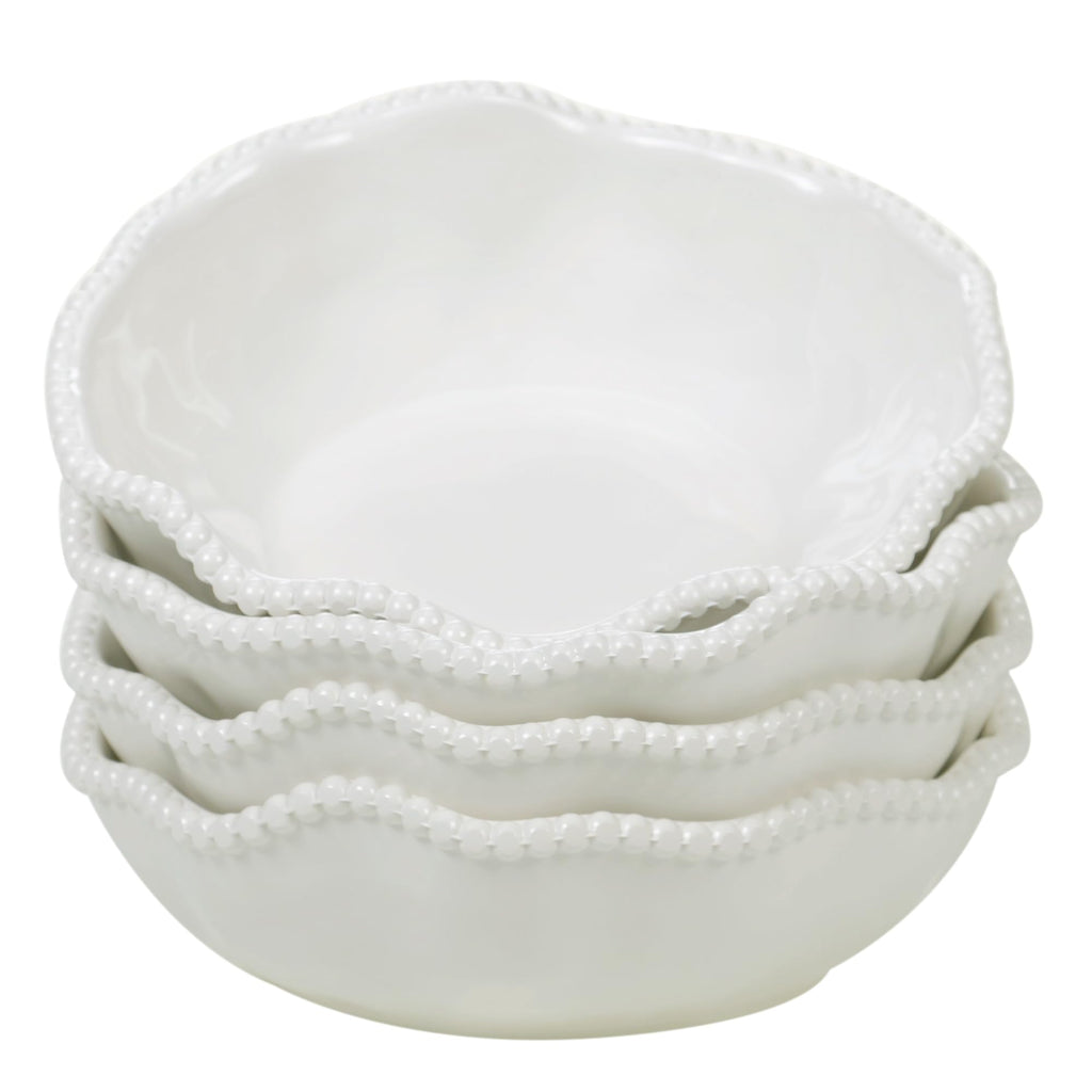 Perlette Off-White Beaded 12-Piece Dinnerware Set – Includes 4 Dinner Plates, 4 Salad Plates, 4 Bowls (7.5" x 2", 22 oz) – Elegant Unbreakable Melamine, Heavyweight, Perfect for Indoor/Outdoor Dining