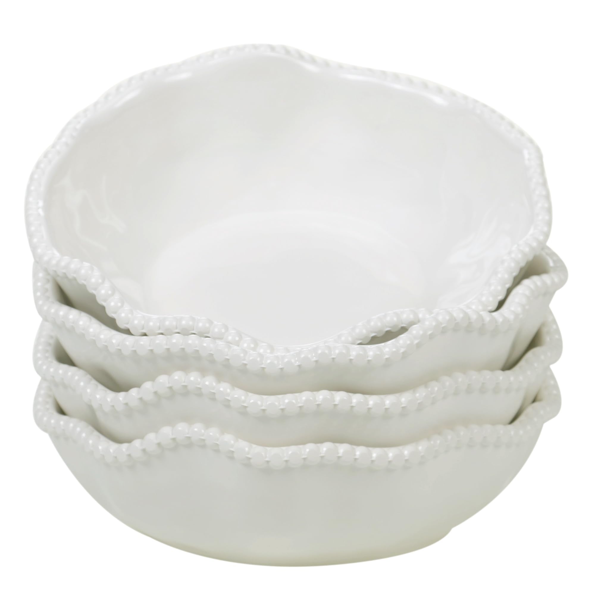 Perlette Off-White Beaded 12-Piece Dinnerware Set – Includes 4 Dinner Plates, 4 Salad Plates, 4 Bowls (7.5" x 2", 22 oz) – Elegant Unbreakable Melamine, Heavyweight, Perfect for Indoor/Outdoor Dining