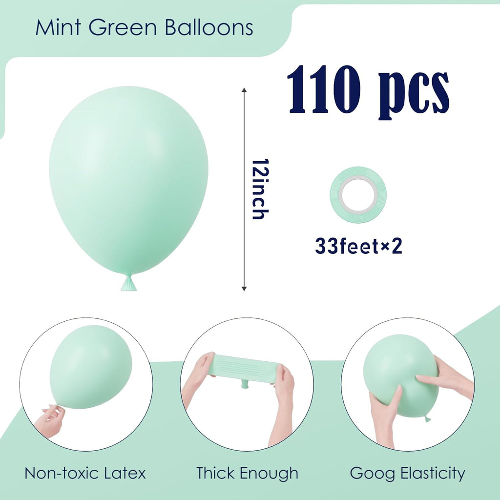 Voircoloria Mint Green Balloons - 12 Inch Pastel Latex for Baby Showers, Weddings & Parties