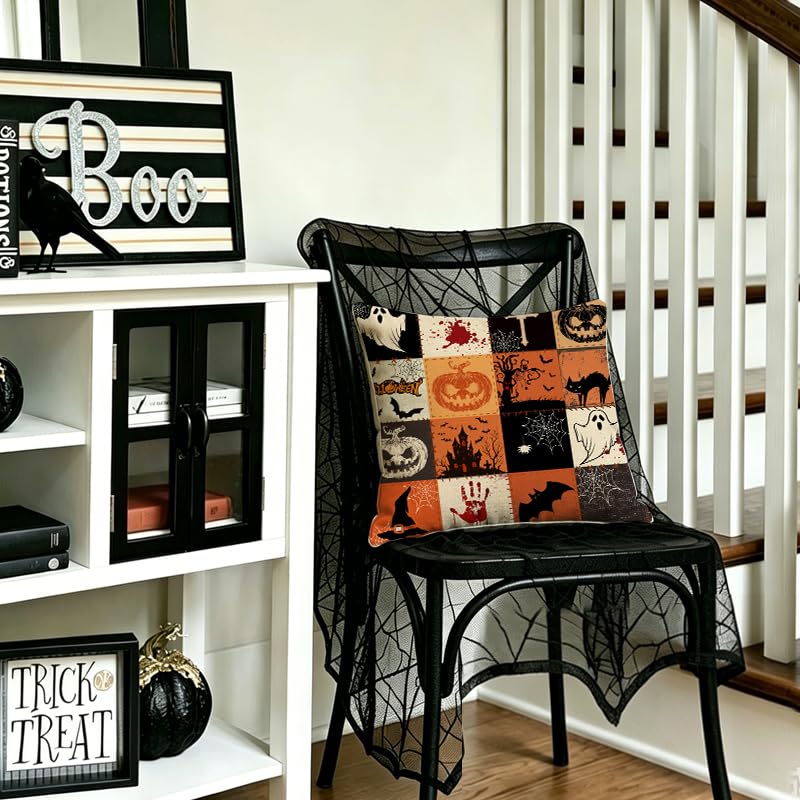 Halloween Pillow Cover 18x18 - Plaid Ghosts & Jack O'Lantern
