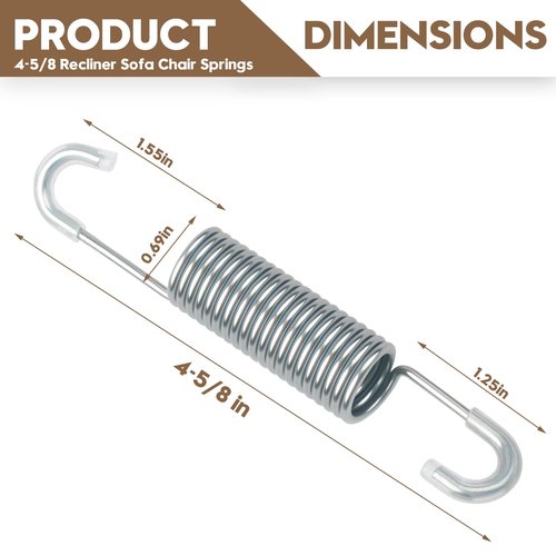 YRZHKS 4-5/8 Recliner Sofa Chair Replacement Springs, Compatible with La-Z-Boy, Ashley Furniture Recliners, Tension Springs, Double Long Neck Hooked, Rubber-Coated Hooks (2 Pack)