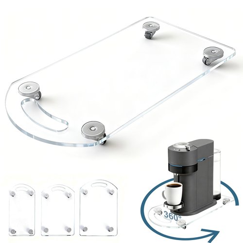 BiJun 360° Rolling Sliding Tray for Coffee Maker, Clear Acrylic Appliance Sliders for Kitchen Appliances, Coffee Pot Slider Tray for Countertop Appliances, Espresso Machines, Blenders (7.4"×14")