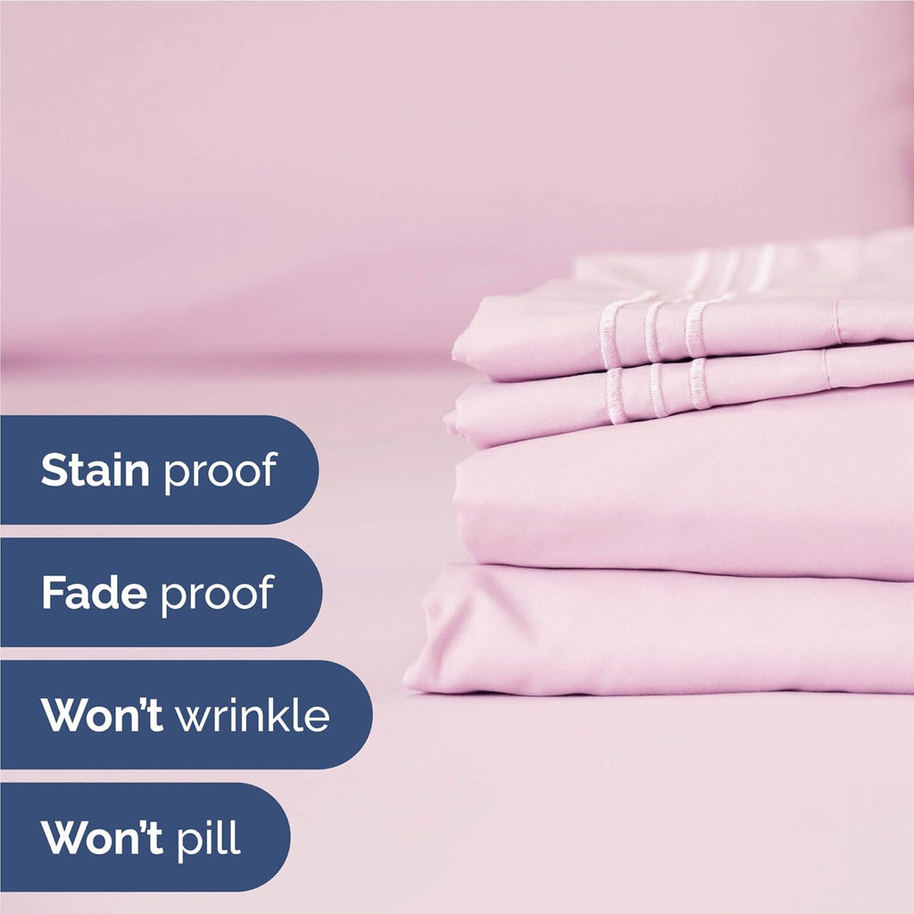 Skiennix Full Size 4-Piece Sheet Set - Comfy Cooling Bed Sheets - Luxury Hotel Quality - Light Pink, Deep Pockets
