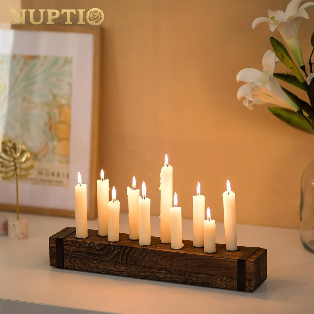 NUPTIO Wood Candelabra - 16.5-Inch Taper Candle Holder for Farmhouse Table Centerpiece | Perfect for Christmas Decor