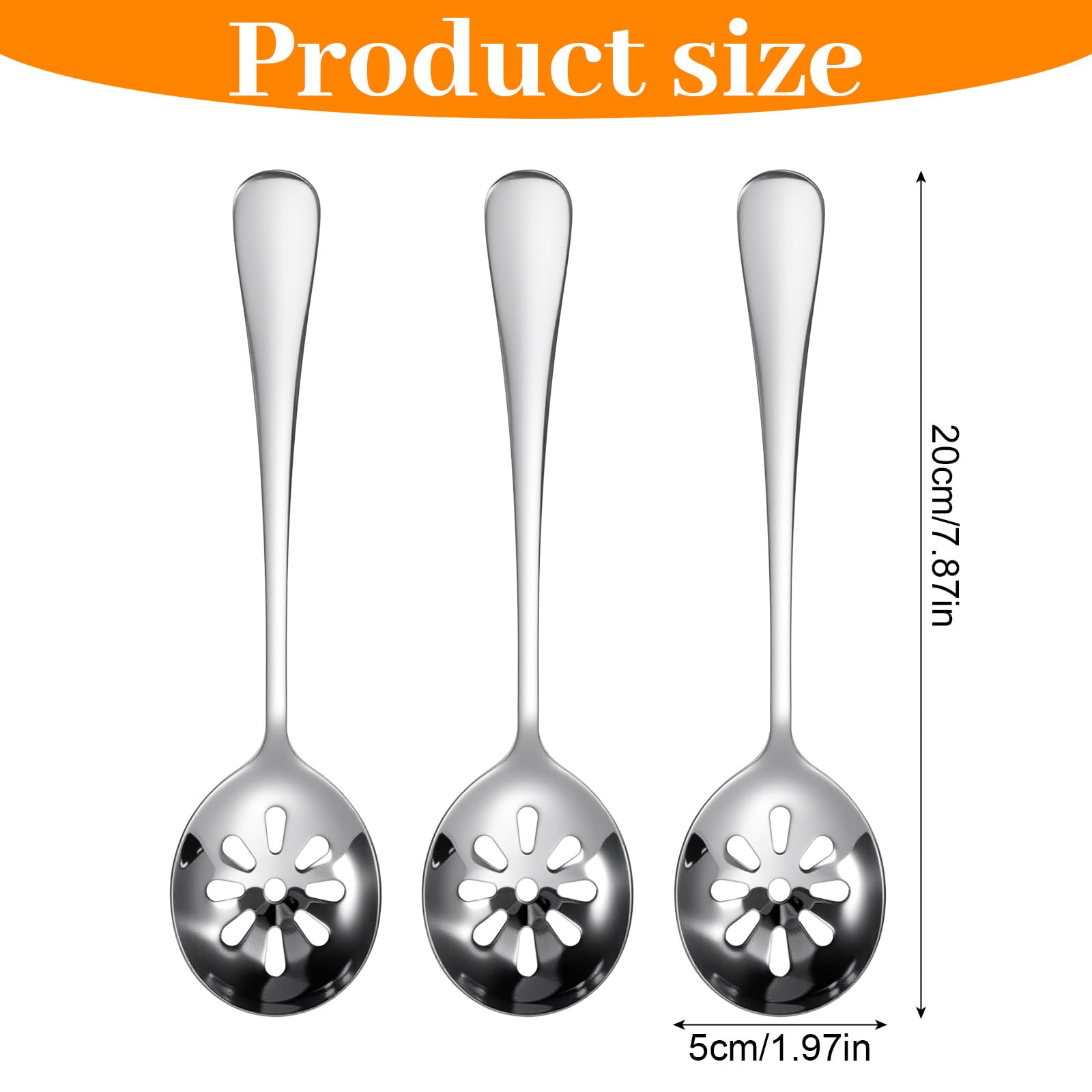 3Pcs Slotted Spoon, Stainless Steel Serving Spoons, Slotted Spoons for Cooking, 7.8 Inch Strainer Spoon for Buffets, Restaurants, Kitchens for Soups, Dips, Cereals(10 Holes)