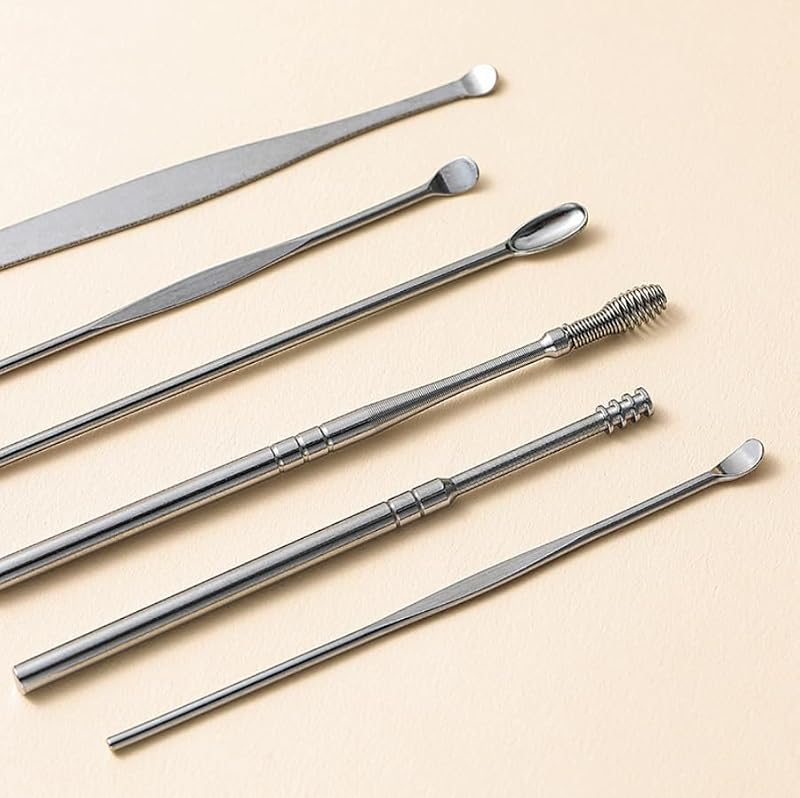 Stainless Steel Ear Wax Removal Kit - 6-Piece Ear Picking Spoon Set