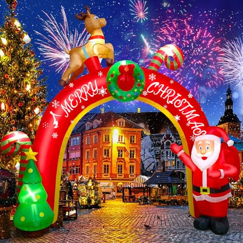 Christmas Inflatable Decoration with Built-in LEDs - 10FT Reindeer Santa Tree, Christmas Archway