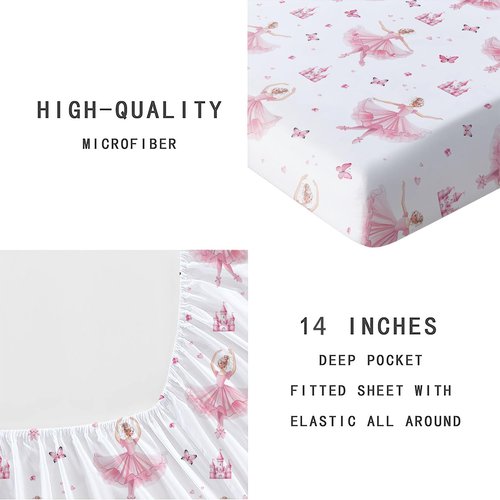 NiuOne Kids Queen Sheets 4Pcs Princess Sheets Cute Queen Sheet for Girls Ballet Dancer Bedding Pink Girls Decoration Bedroom Bedding