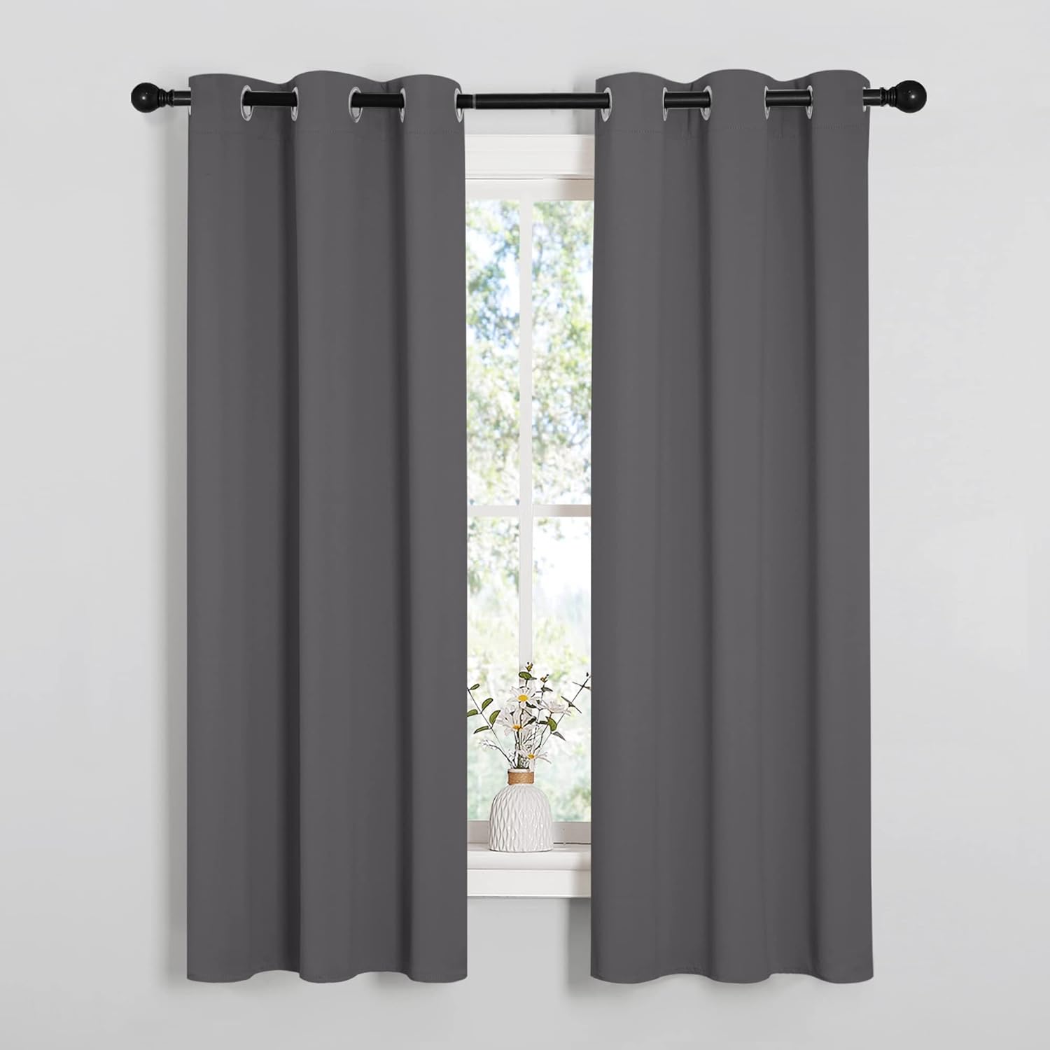 NICETOWN Grey Blackout Curtain Panels - Thermal Insulated Grommet Top Drapes | 2 Panels, W34 x L63 Inches