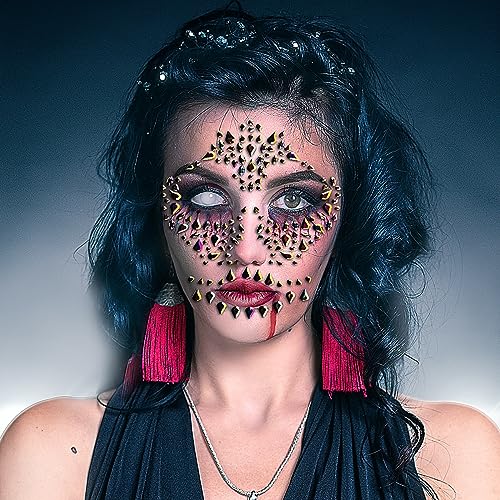 Halloween Sugar Skull Face Gems & Rhinestone Crystal Tattoos