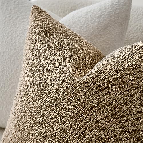 Foindtower Textured Boucle Lumbar Pillow Cover, 12x20 Inch Camel Accent Case