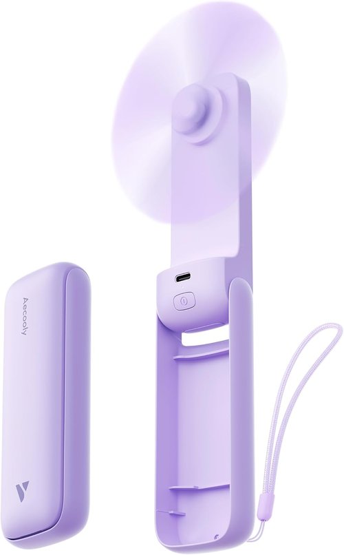Aecooly Portable Handheld Fan - USB Rechargeable Mini Fan with 24H Cooling Time | Purple Color