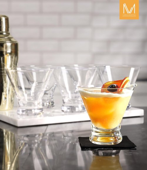 LUNA & MANTHA Martini Glasses Set of 12, Stemless Martini Cocktail Glasses for Margarita, Manhattan, Cosmopolitan, Home Bar, Evening Parties, Birthdays, Housewarming Gift, Crystal Clear 8 OZ