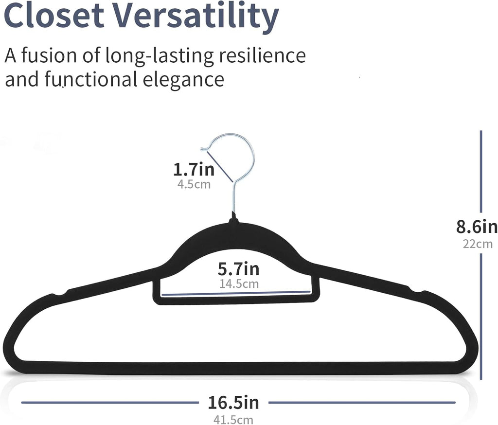 Skiennix Velvet Hangers - Premium Non-Slip Closet Organization | 50 Pack, Durable Black Felt for Coats & Shirts