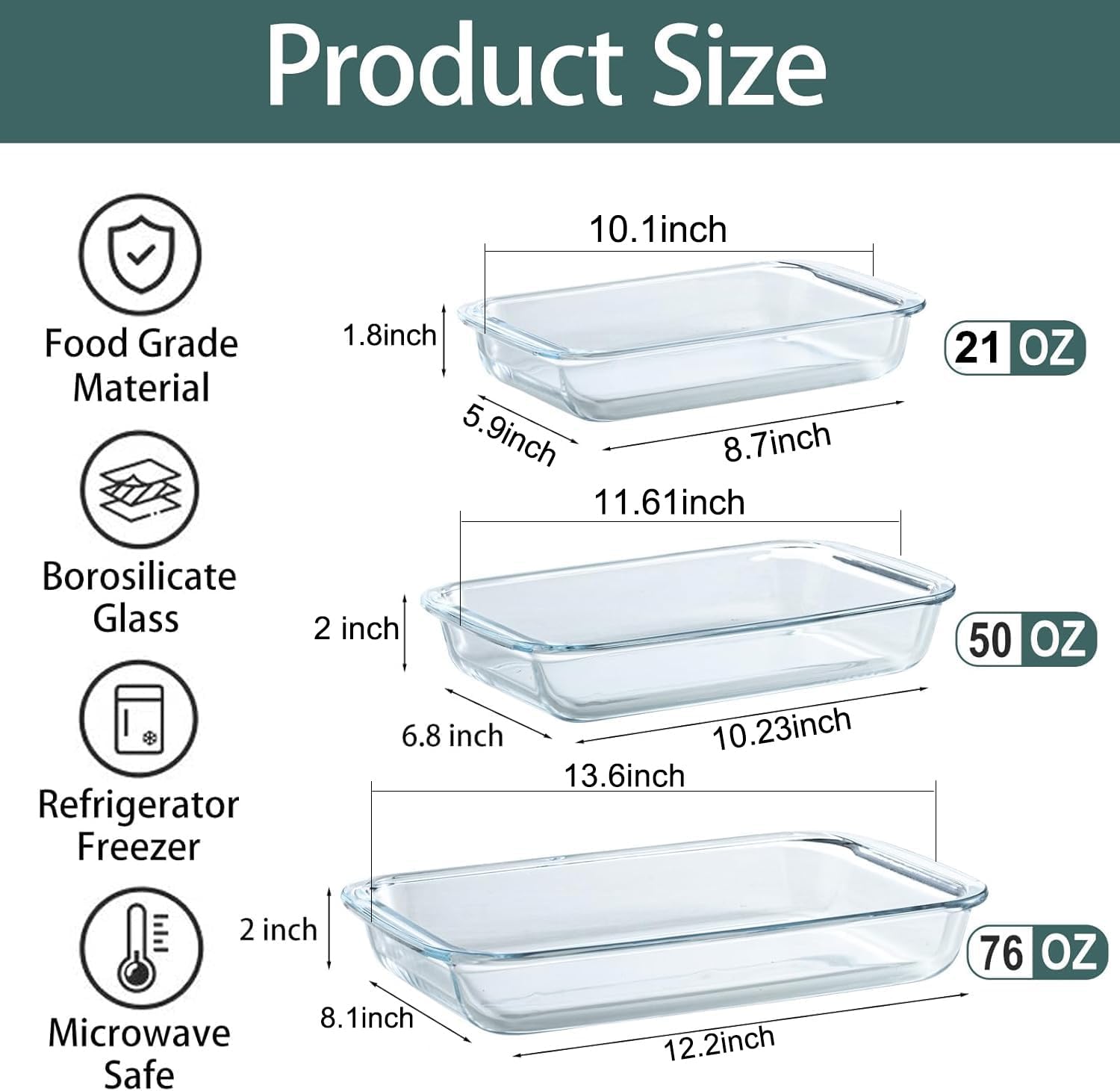 Regine Switzerland Glass Baking Dish Set - 3-Piece Oven & Microwave Safe Bakeware for Lasagna