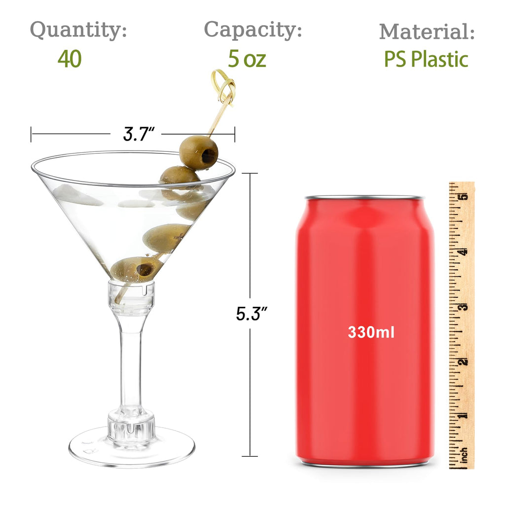 Qeirudu 40 Pack Plastic Martini Glasses, 5 oz Disposable Cocktail Glasses for Mother's Day, Wedding, Birthday