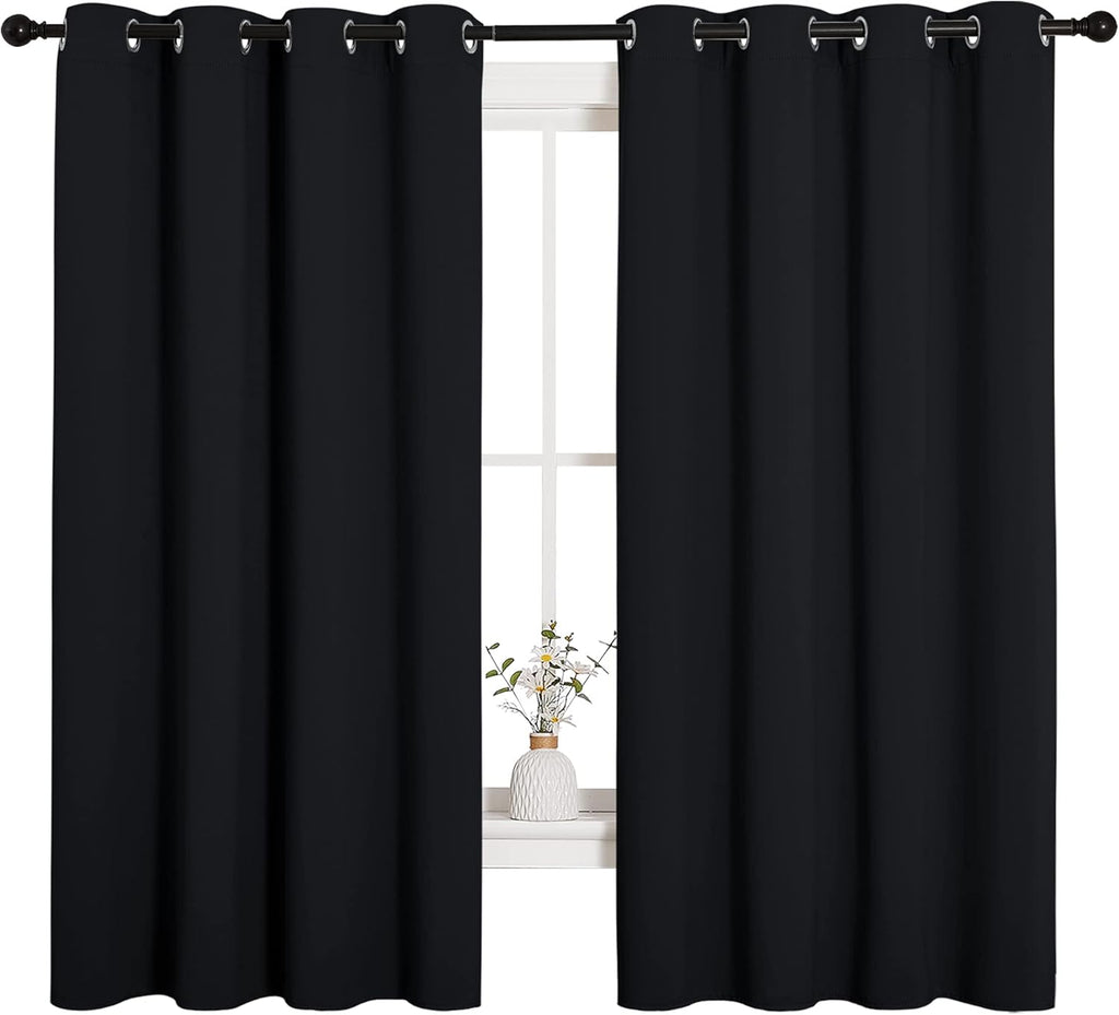 NICETOWN Blackout Curtains - Thermal Insulated Grommet Drapery Panels, 55" x 68", Solid Black (2 Panels)
