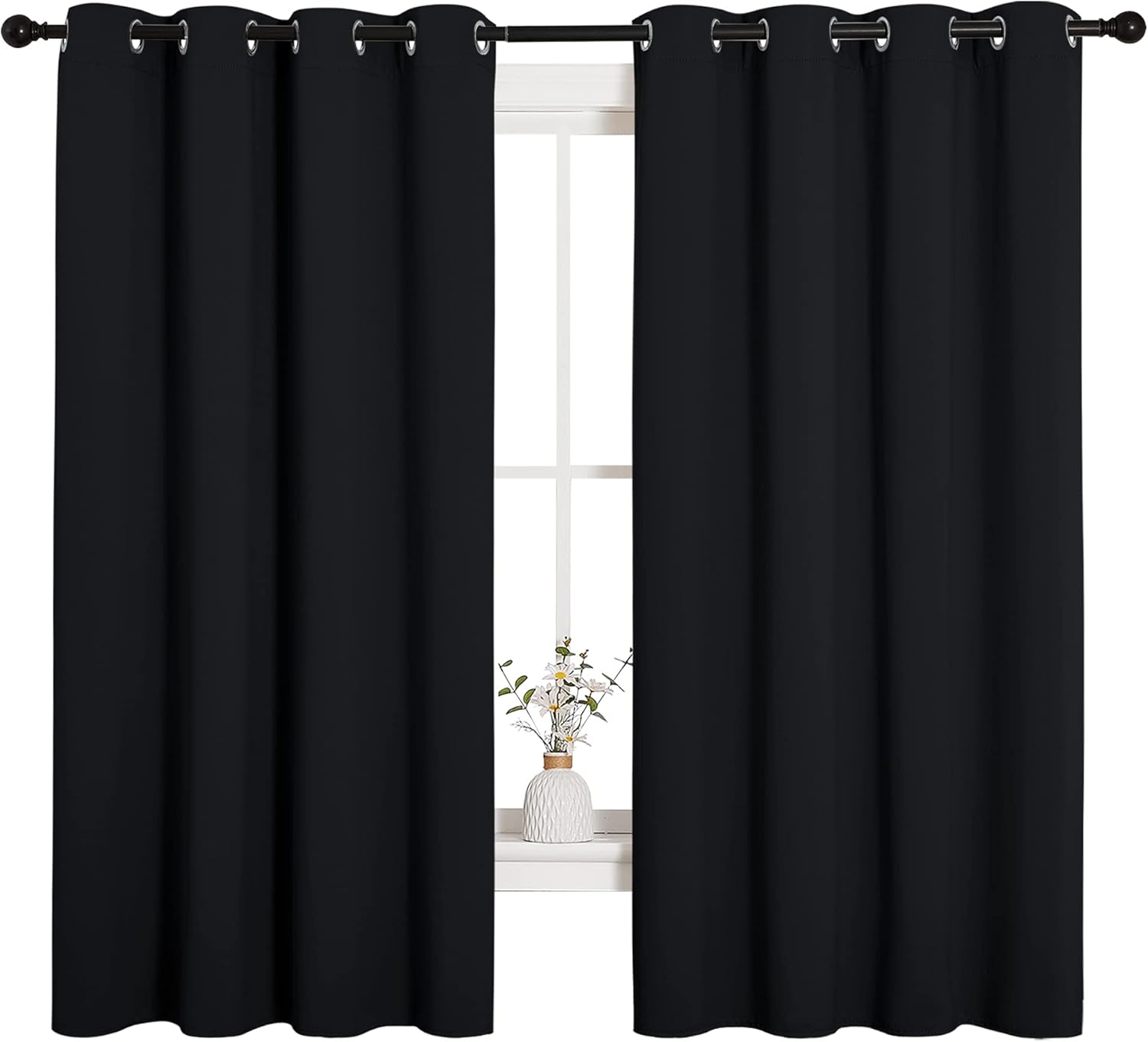 NICETOWN Blackout Curtains - Thermal Insulated Grommet Drapery Panels, 55" x 68", Solid Black (2 Panels)