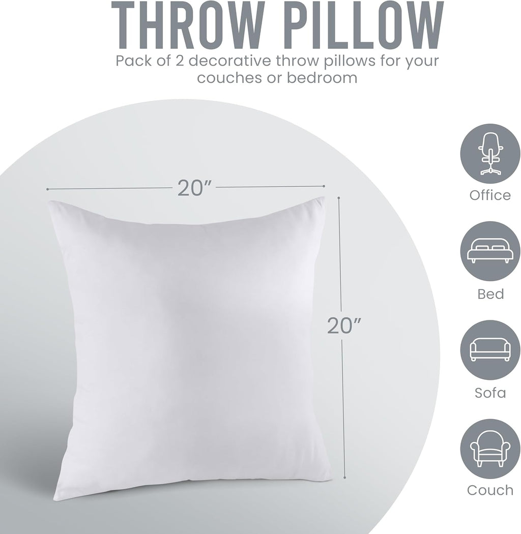 Utopia Bedding 20x20 Pillow Inserts - Set of 2 White Decorative Cushions for Sofa & Bed - Soft & Fluffy