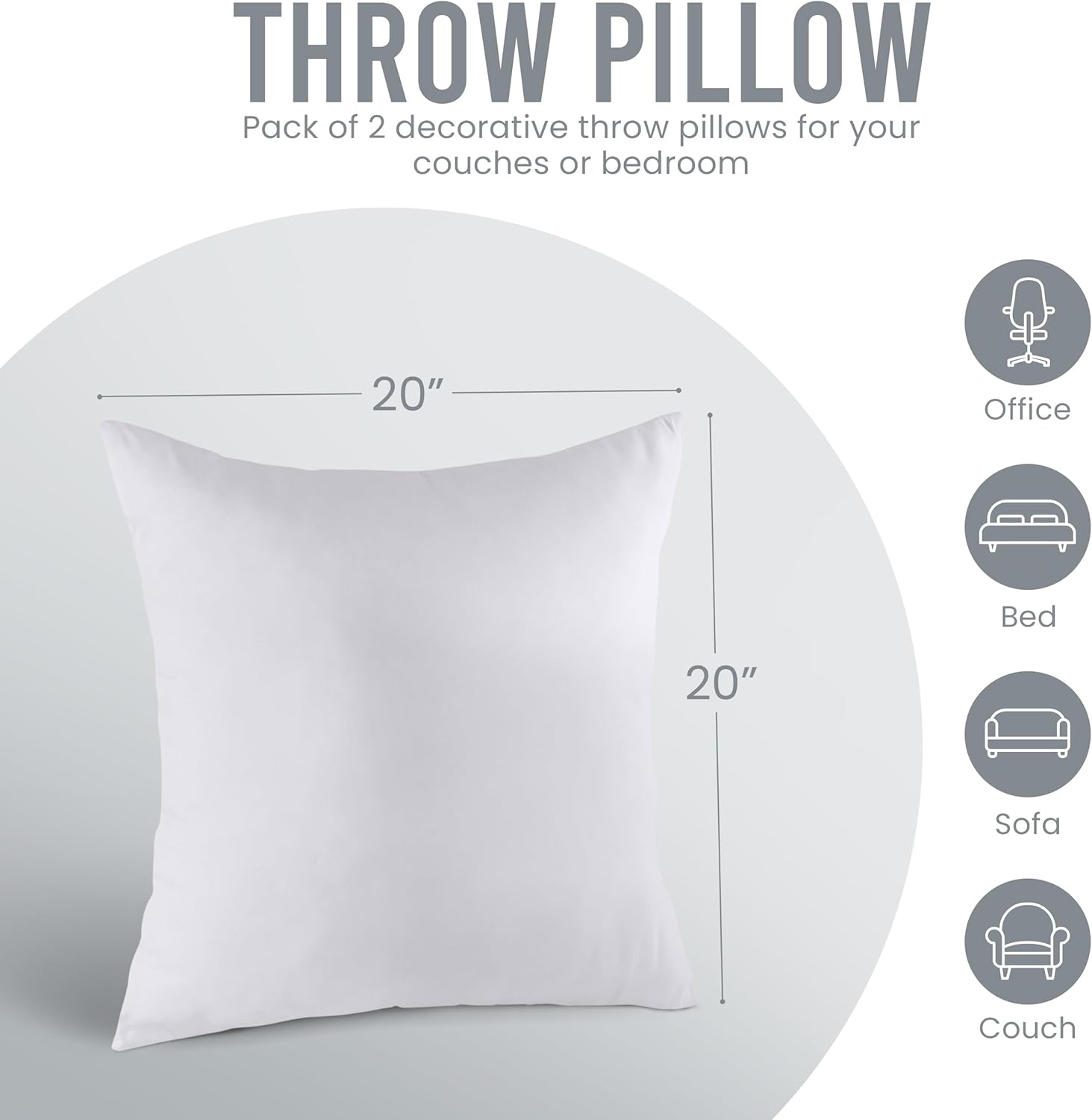 Utopia Bedding 20x20 Pillow Inserts - Set of 2 White Decorative Cushions for Sofa & Bed - Soft & Fluffy
