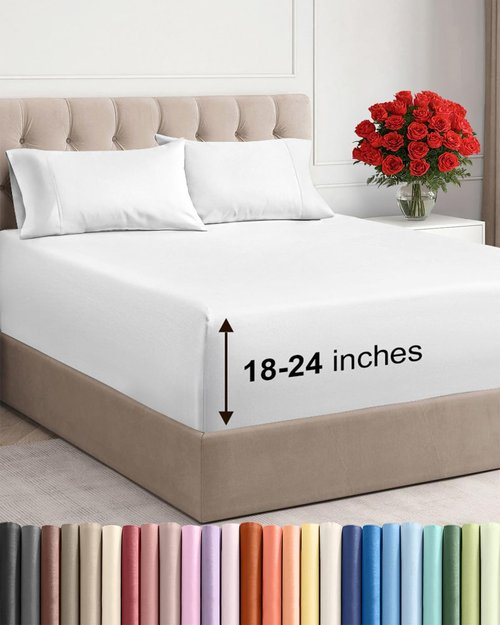 Extra Deep King Sheet Set by Comfy Hotel - 4-Piece Breathable & Cooling Bed Sheets - Fits 18-24 Inch Mattresses - Ultra Soft, Wrinkle & Fade Resistant - Luxurious White Bedding