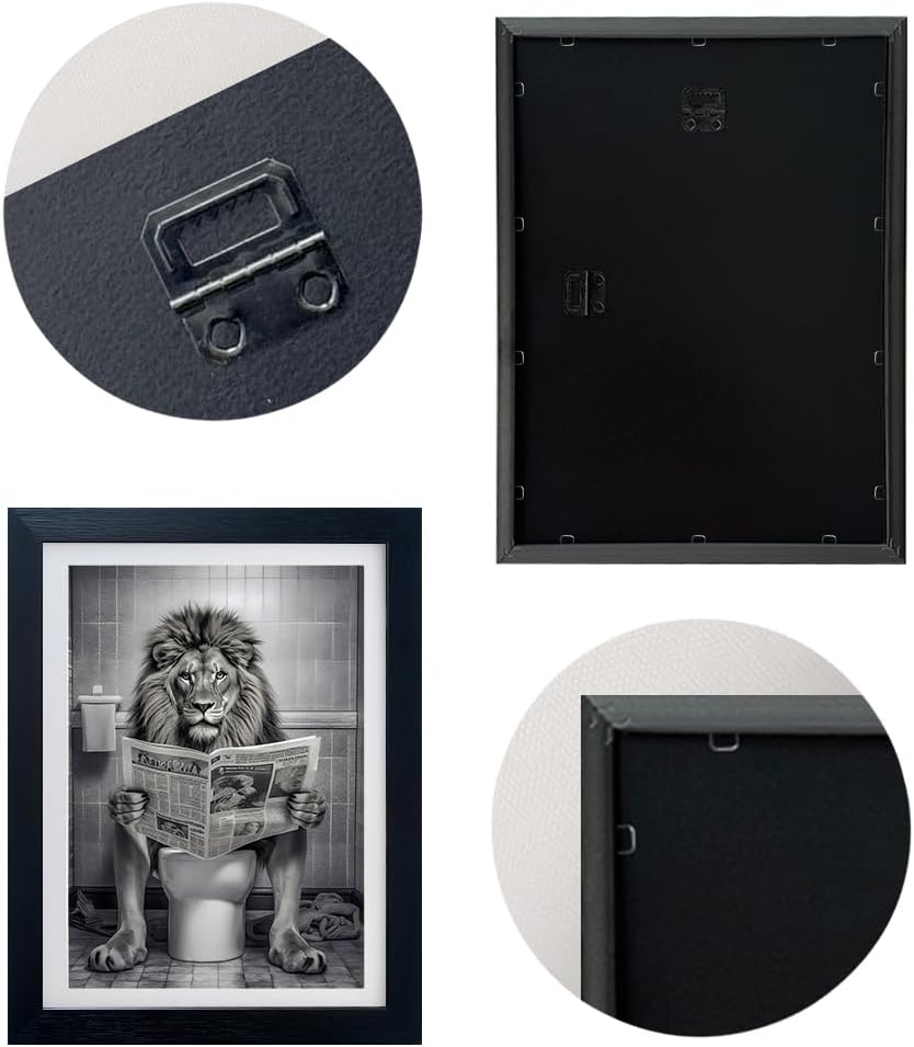 Regine Switzerland Bathroom Wall Decor - Black and White Lion Toilet Art Print | Funny Animal Artwork