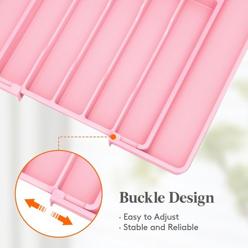 Lifewit Expandable Silverware Drawer Organizer - BPA-Free Utensil Tray for Kitchen | Adjustable Pink Storage (10.9"-17.5" x 13.7")