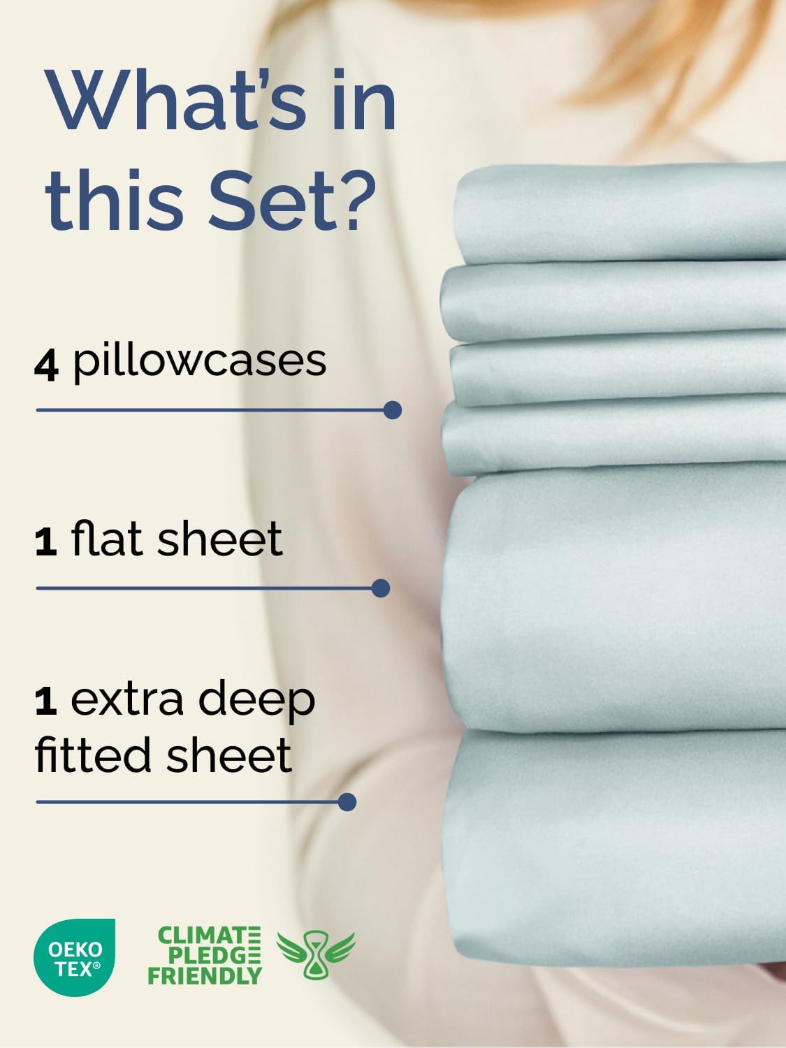 Skiennix Extra Deep King Sheet Set - 6 Piece Breathable Cooling Bedding - Soft, Wrinkle-Free Ice Blue