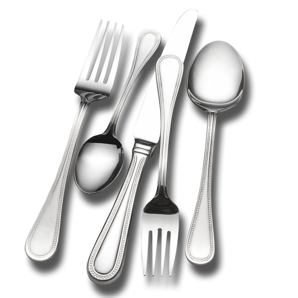 Wallace Continental Bead Flatware Set for 12, 65-Piece 18/10 Stainless Steel Silverware Set with Beaded Handles, European Elegance Cutlery Set, Dishwasher Safe