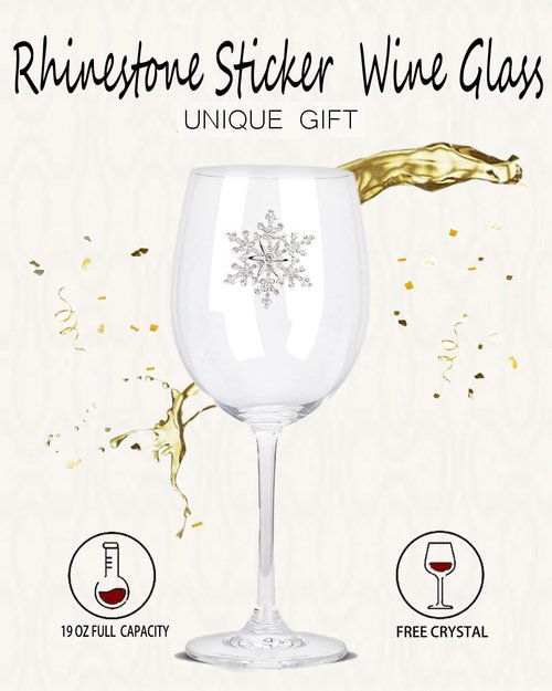Bdor Christmas Wine Glasses - Jeweled Snowflake Goblets Set of 2 | 19 Oz Holiday Drinkware