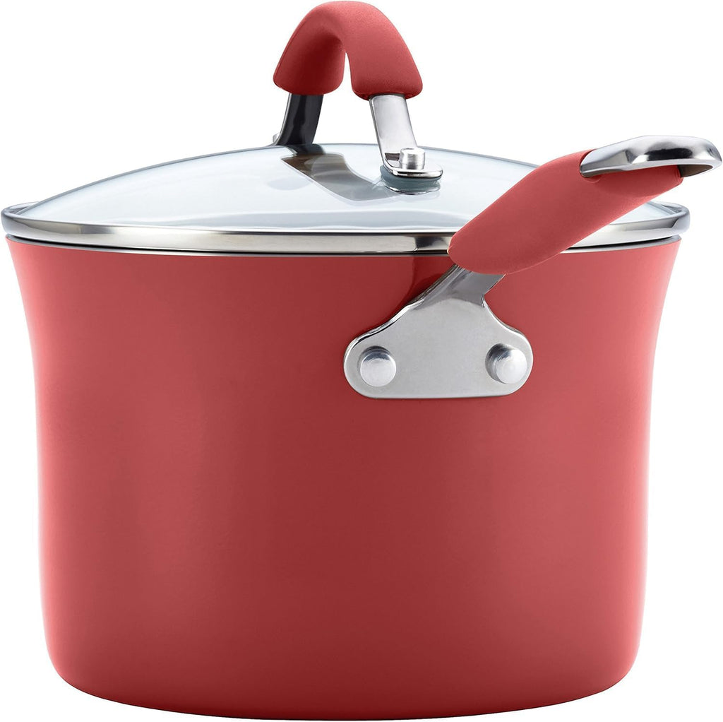 Rachael Ray Cucina Nonstick Cookware Set - 12 Piece in Cranberry Red for Effortless Cooking