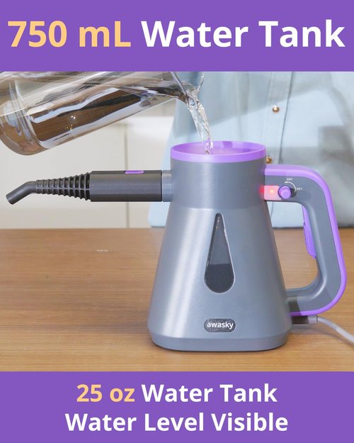 awasky Steam Cleaner Handheld: 1200W Fast 10-Sec Heat-Up-750mL (25oz) Tank-No Cooling-Refill Anytime-Lockable Steam Trigger-14-Piece Kit Hand Held Steamer for Home Car Grout Tile Cleaning Grey