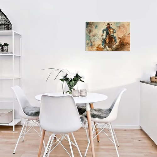 **Regine Switzerland Cowboy Wall Art - Vintage Horse Canvas Print for Western-Themed Home Decor | 28''H x 44''W**