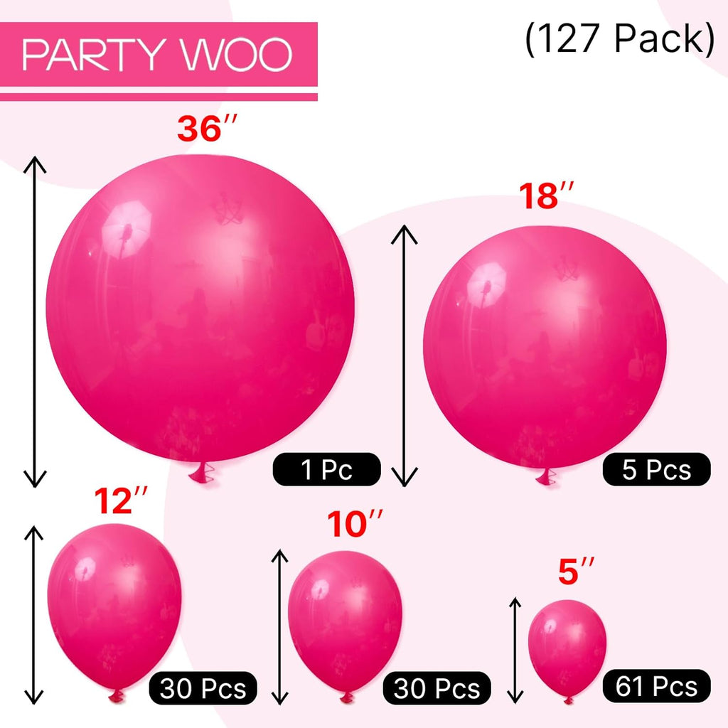 PartyWoo Hot Pink Balloon Arch Kit - 127pcs in Various Sizes for Baby Showers & Weddings | Magenta & Fuchsia