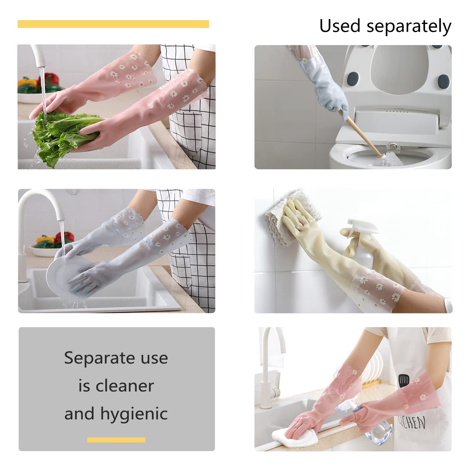 KAQ Dishwashing Cleaning Gloves 3 Pairs - Reusable Rubber Gloves Non-Slip Laundry Kitchen Gardening Waterproof Household Gloves(Medium)