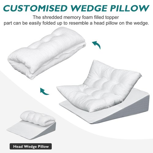TANYOO Bed Wedge Pillow for Sleep Apnea 7.5Inch Gerd Pillow Patent Dual Layer Triangle Pillow Adjustable Shredded Memory Foam Topper Soft Support Ideal for Acid Reflux, After Surgery, Snoring