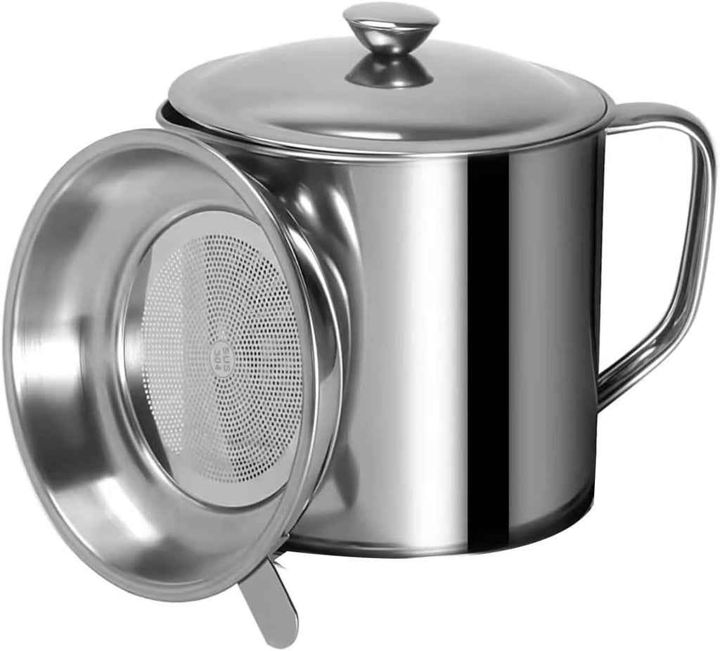 HCXCQLSUY Grease Container, Bacon Grease Container with Strainer, Cooking Oil Keeper with Lid and Easy-Grip Handle (1 L)