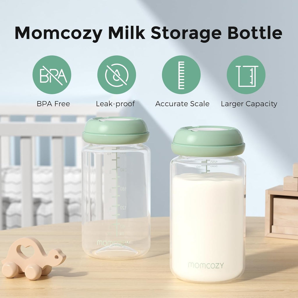 Momcozy Natural Baby Bottle - Wide-Neck, BPA-Free Breast Milk Storage | 11 oz, 4-Pack for Fridge & Cooler