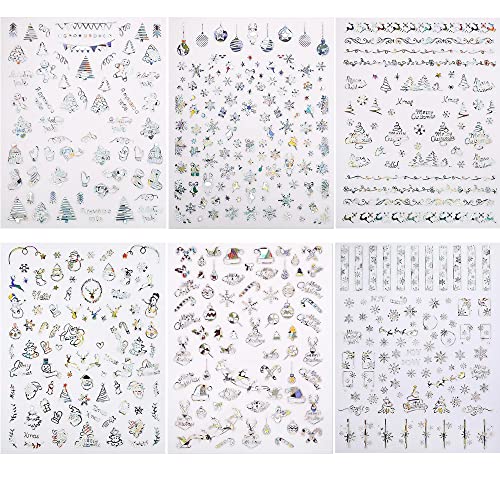 Christmas Nail Stickers - 8 Sheets 3D Holographic Winter Decals