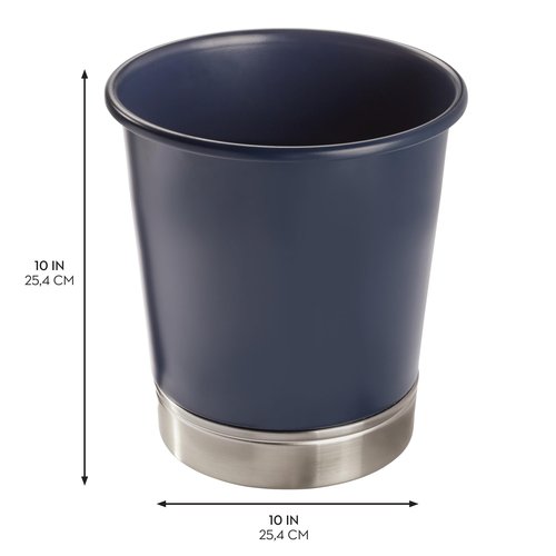 iDesign Small Round Bathroom Trash Set of 2 York Waste Can M2, Brushed/Navy