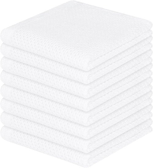 Homaxy Kitchen Dish Cloths - 100% Cotton Waffle Weave, Ultra Soft & Absorbent, 12x12 Inches, 8-Pack, White