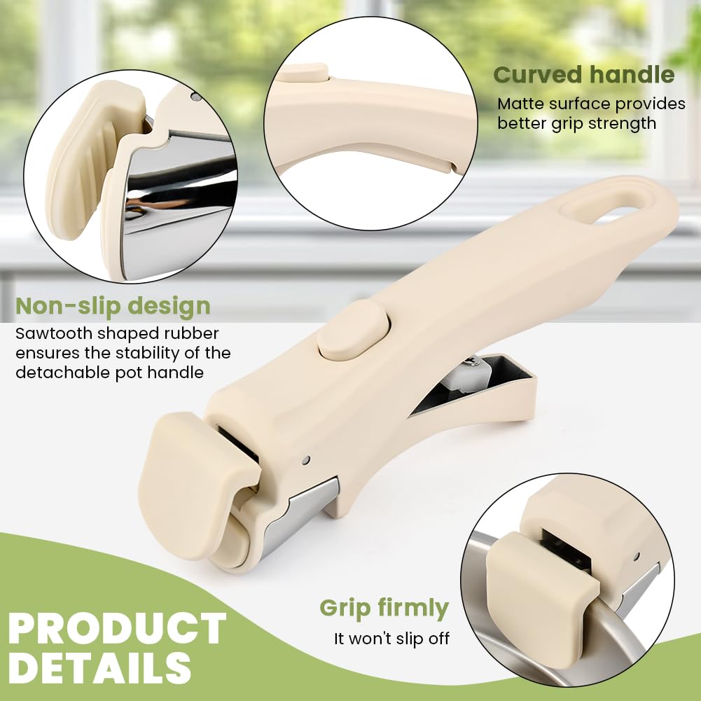 XuYelora Detachable Pot Handle, Removable Replacement Handle for Pots and Pans, Universal Cream White Pan Handles, Fits All Cookware, Heat Resistant & Durable, with 1 Hook(Cream White,Size:1pack)