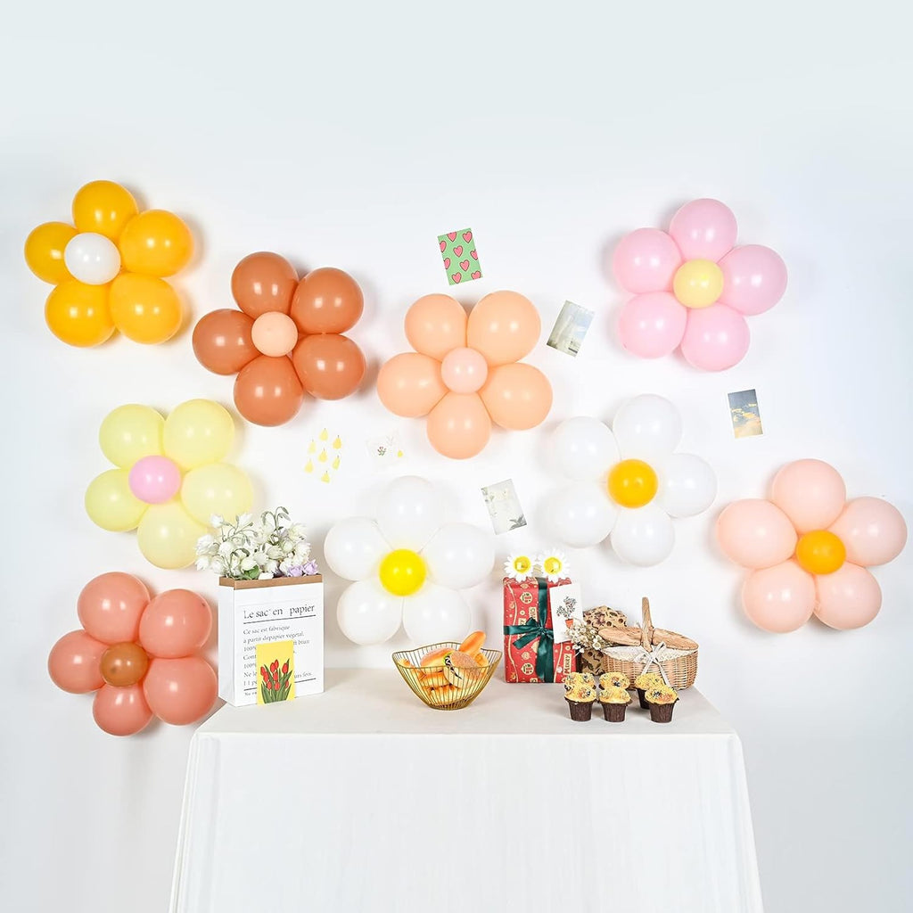 Skiennix Daisy Flower Balloons DIY Kit - Boho Macaron Pastel Party Decorations | 16-Set for Baby Showers & Birthdays