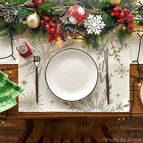 Artoid Mode Beige Snowflake Winter Placemats Set of 4 - 12x18 Inch Seasonal Holiday Table Decor