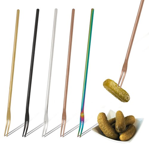 5 Pack Stainless Steel Long Handle Forks - 8.61 Inches Pickle & Olive Fork Set, 2 Prong Cocktail Dessert Fruit Pickers, Durable Kitchen Utensils
