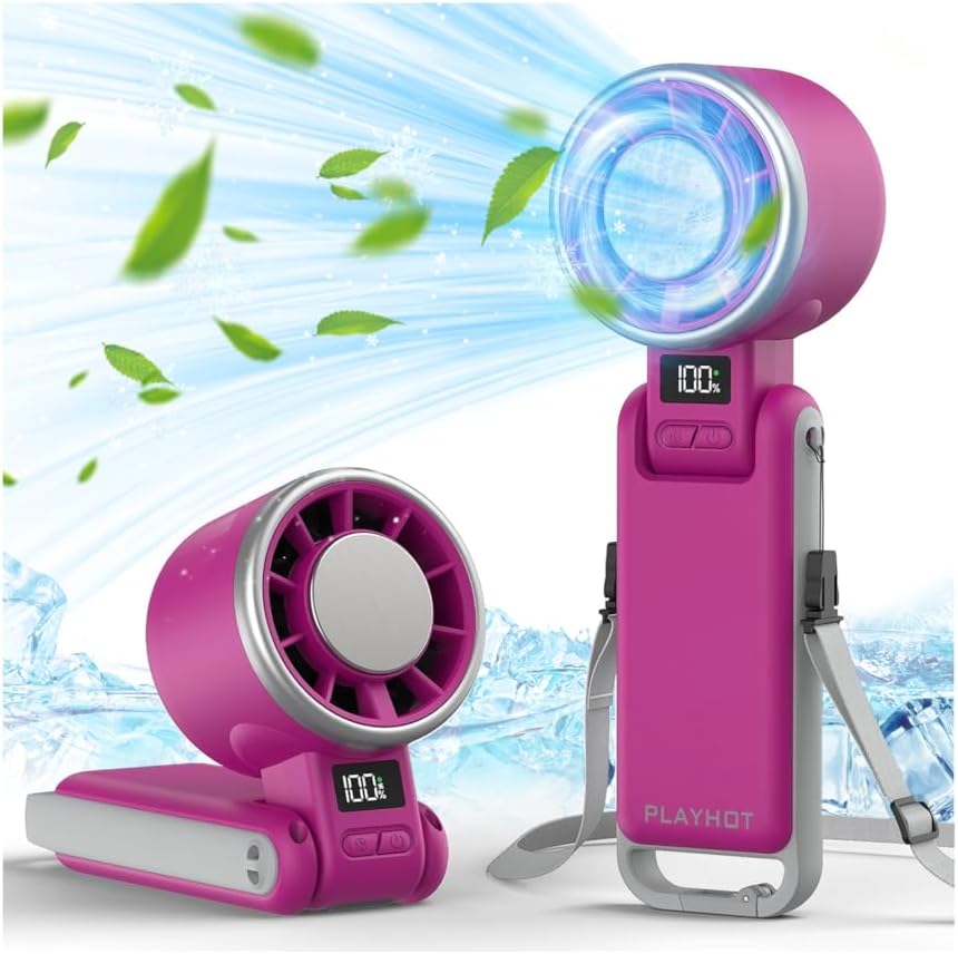 PlayHot Portable Handheld Turbo Fan - Rechargeable Ice Cooling Fan with 5 Speeds | Up to 12 Hours Cooling (Magenta)